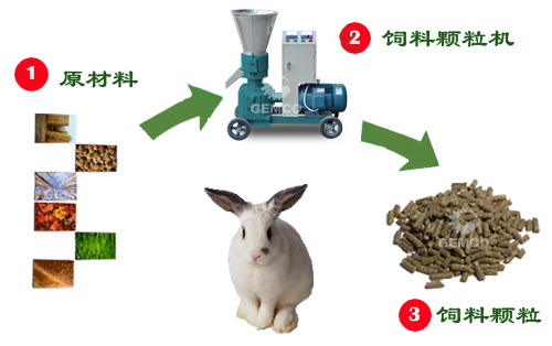 上青牌兔飼料顆粒機壓製顆粒過程圖